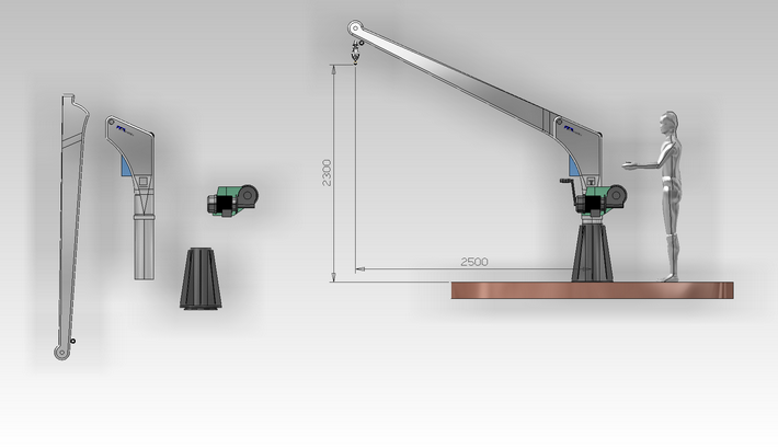 Example of crane with removable winch with a quick release system for easier portability